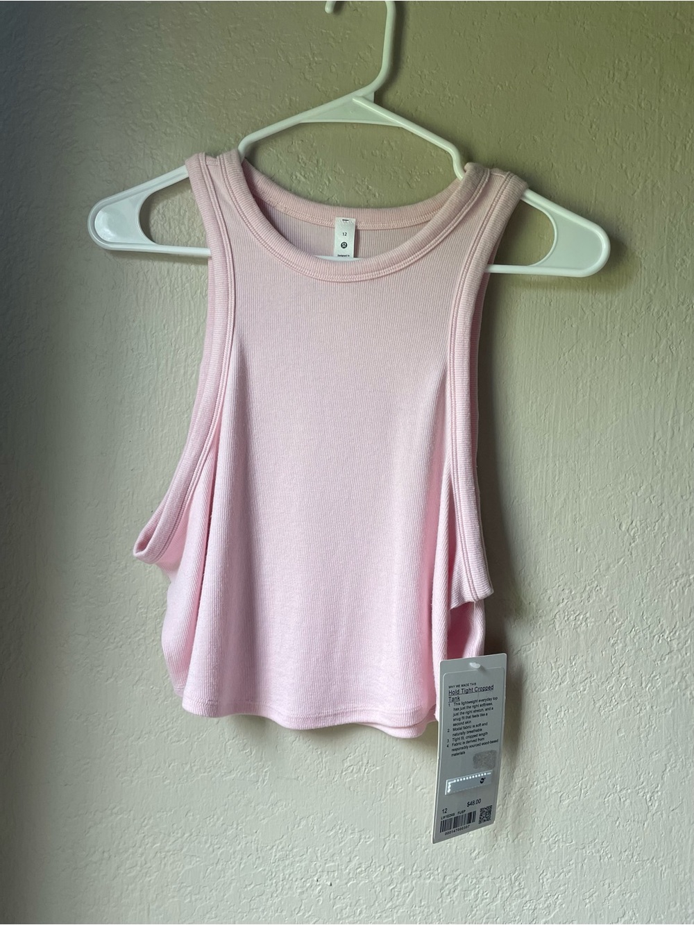 Lululemon Athletica Hold Tight Cropped Tank Light Pink/Soft Flush Ribbed Size 12